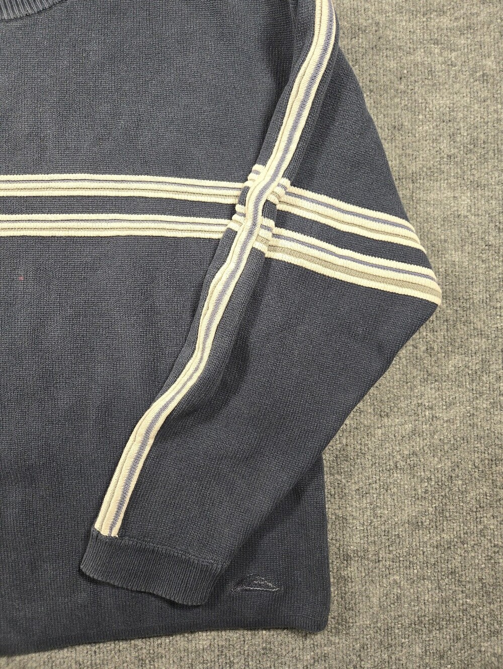 Vintage Quiksilver 90s Knit Sweater Large Blue Boxy Striped Crewneck Skater Surf - Picture 6 of 13